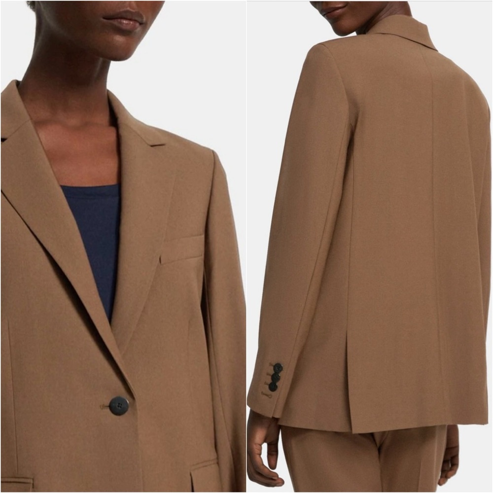 NWT Theory "Truffle" Traceable Wool Boyfriend Style Single Button Closure Blazer - Picture 4 of 14